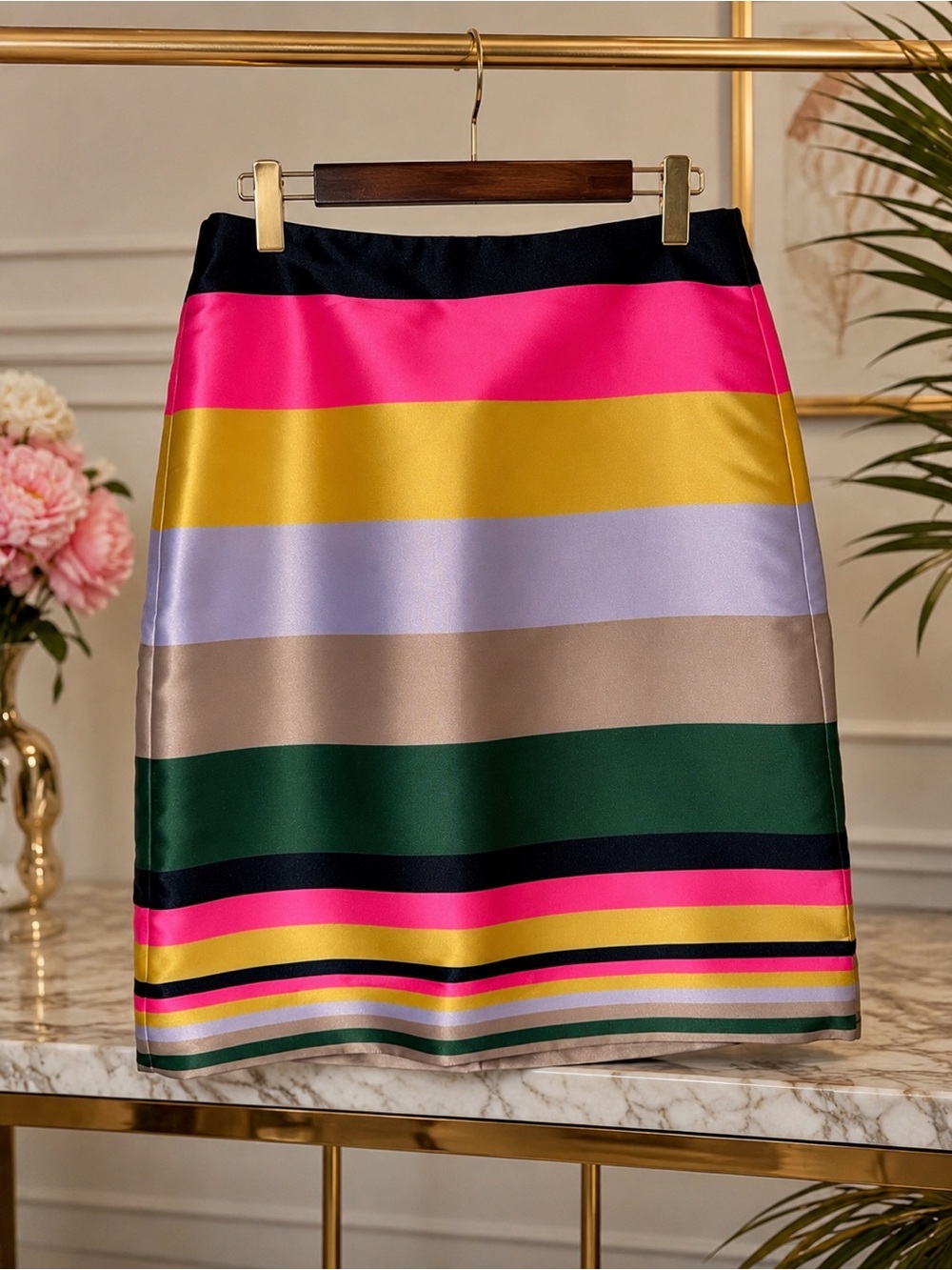 J. Crew Striped Satin Pencil Skirt in Hot Pink, Gold, Lavender, Taupe, Green
